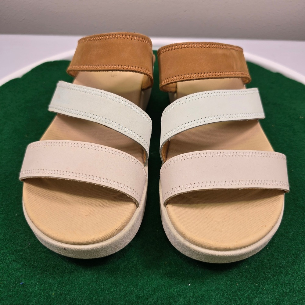 Keen Elle Backless Platform Slide Sandals Womens 8 Tan Blue Cream 1027269